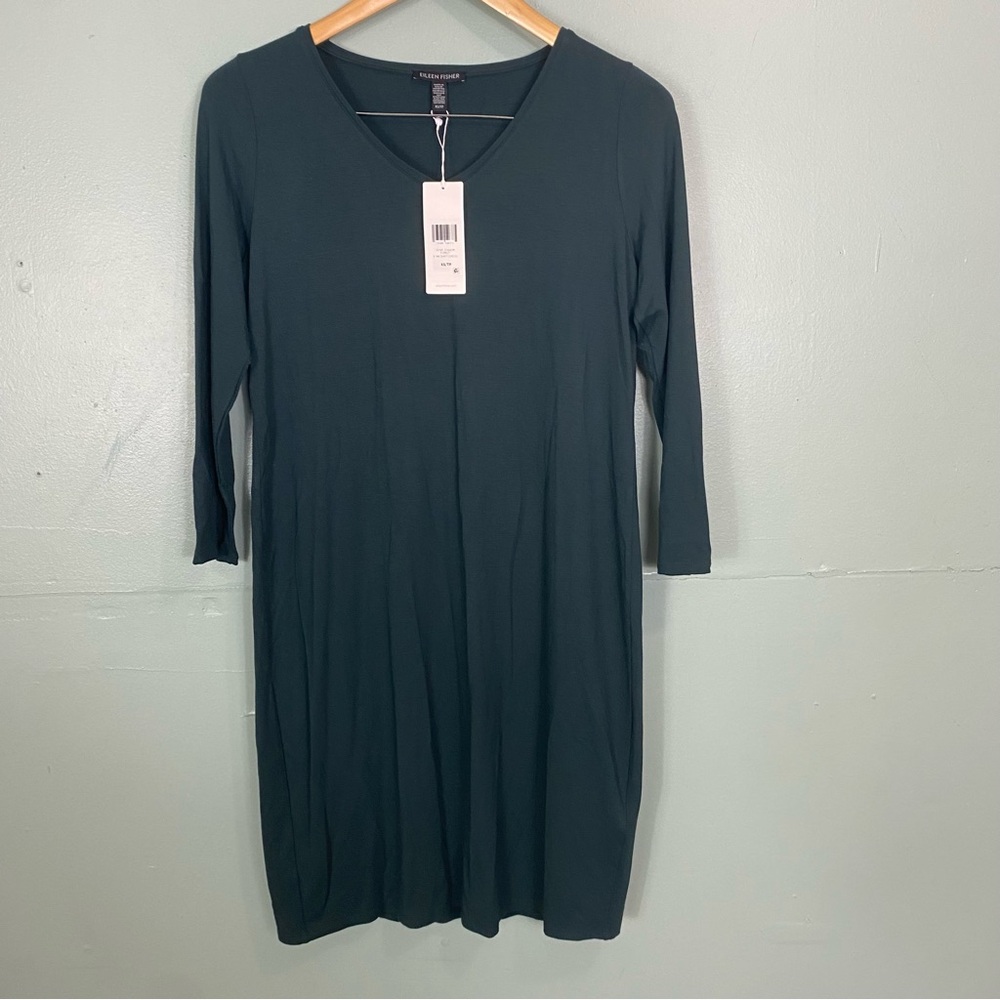 Eileen Fisher‎ V Neck Shift Dress Green XS